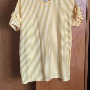 Tickled Teal Yellow Striped Blouse